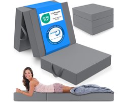 ELONEO Opvouwbaar Matras - 3-Delig Vouwmatras, Extra Dik 15 cm Schuim, Wasbaar en Draagbaar Logeermatras voor Volwassenen, Eenpersoonsbed (Grijs, 90 x 200 x 15 cm)
