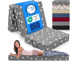 ELONEO Opvouwbaar Matras - 3-Delig Vouwmatras, Extra Dik 15 cm Schuim, Wasbaar en Draagbaar Logeermatras voor Volwassenen, Eenpersoonsbed (Stergrijs, 90 x 200 x 15 cm)