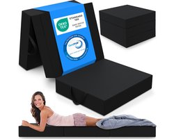 ELONEO Opvouwbaar Matras - 3-Delig Vouwmatras, Extra Dik 15 cm Schuim, Wasbaar en Draagbaar Logeermatras voor Volwassenen, Eenpersoonsbed (Zwart, 90 x 200 x 15 cm)