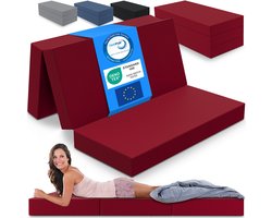 ELONEO Opvouwbaar Matras - 3-Delig Vouwmatras, Extra Dik 15 cm Schuim, Wasbaar en Draagbaar Logeermatras voor Volwassenen, Tweepersoonsbed (Rood, 140 x 195 x 15 cm)