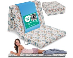 ELONEO Opvouwbaar Matras 90x200 cm - Dik 8 cm Vouwmatras, Wasbaar en Draagbaar Multifunctioneel Logeerbed, Reismatras, Logeermatras, Opvouwbaar Bed, Poef en Zitje, Regenboog