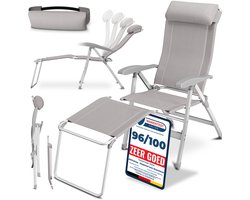 ELONEO Opvouwbare Campingstoel – Aluminium Ligstoel met Afneembare Voetensteun & Verstelbare Rug - Taupe