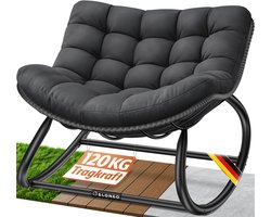 ELONEO Outdoor Schommelstoel XXL – ergonomische loungestoel met premium zitkussen, voor binnen en buiten, weerbestendig, antislip, belastbaar tot 120 kg, zwart