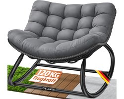 ELONEO Outdoor Schommelstoel XXL – ergonomische loungestoel met premium zitkussen, voor binnen en buiten, weerbestendig, antislip, belastbaar tot 120 kg, grijs