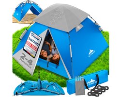 ELONEO Pop-up Tent 2-4 Personen, Wurftent met snelle opbouw – Campingtent 245 x 225 x 150 cm ,Inclusief draagtas, Blauw/Grijs