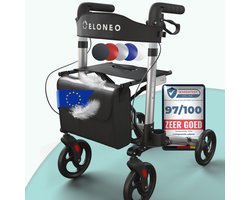ELONEO Rollator – Lichtgewicht & Opvouwbaar - Binnen&Buiten - met Rugleuning - Wandelstokhouder -Tas