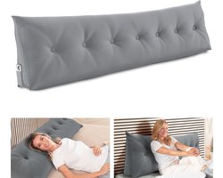 ELONEO Rugsteunkussen, Driehoekig Wigkussen en Hoofdbordkussen voor Bed en Sofa, Afneembare en Wasbare Hoes, Praktisch Zijvak - 200 cm Breed