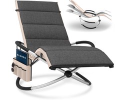ELONEO Schommel Ligstoel met Ligkussen en Zijvak – Relaxstoel tot 180 kg - Weerbestendig - Balkon & Tuin