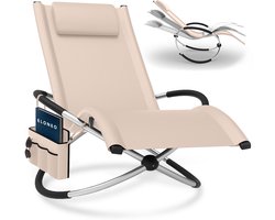 ELONEO Schommel Ligstoel – Relaxstoel tot 180 kg met Zijvak - Weerbestendig voor Balkon & Tuin - Creme