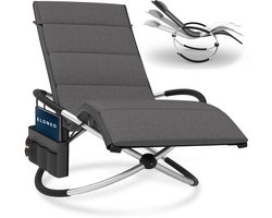 ELONEO Schommel Ligstoel voor Buiten met Ligkussen en Zijvak, Relaxstoel tot 180 kg, Weerbestendige Tuinligstoel, Ligstoel voor Balkon en Tuin