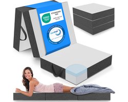 ELONEO Visco-Elastisch Schuim Opvouwbaar Matras - 90x200 cm, 15 cm Extra Dikke Vouwmatras, Wasbare Hoes, Multifunctioneel Logeerbed, Reismatras, Logeermatras, Opvouwbaar Bed, Poef, Zitje en Futon
