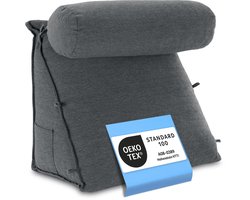 ELONEO Wigkussen - Nek- en Rugsteunkussen voor Rechtop Zitten in Bed, Lezen of op de Bank, met Zijvak en Afneembare Nekrol, Wasbare Hoes