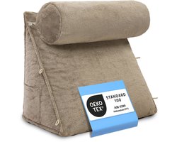 ELONEO Wigkussen - Nek- en Rugsteunkussen voor Rechtop Zitten in Bed, Lezen of op de Bank, met Zijvak en Afneembare Nekrol, Wasbare Hoes