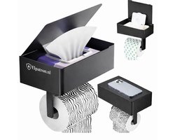 Elpatron.nl WC Rolhouder met Plankje - Zwart - Zelfklevend / Boren / Zonder Boren - Toiletrolhouder - WC Papier Houder-toiletrolhouder met plank toiletrolhouder met doos wc rolhouder met tissue box wc accessoire zonder boren badkamer accessoire