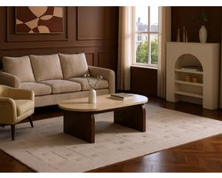 ELRAVIA Ovale Salontafel Beige Travertin MDF – Moderne Woonkamer Tafel met Stevig Onderstel – NoviHome