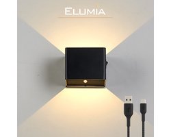 Elumia® CATANIA LED Wandlamp oplaadbaar voor binnen - Draadloos - Warm Wit (2700K) - 10 x 10 x 8 cm – Aluminium Behuizing - Industrieel - Scandinavisch Design - Eenvoudig te Monteren