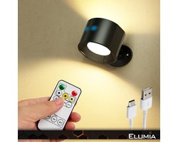 Elumia® Wandlamp VERONA - Draadloos - Oplaadbaar - Accu - 360° Roteerbaar - Afstandsbediening - Timer - Drie Kleuren - Eenvoudige Bevestiging - Dimbaar - Nachtlamp - Leeslamp