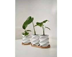 ELVA Plantenpot Set met Lekbakjes - Japandi Origami Design - Set van 3 - Voor Stekjes en Kleine Kamerplanten