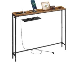 ELYSIVM Bijzettafel - Bijzettafeltjes Woonkamer - Bijzettafel Bank - Banktafel - Haltafel met Laadstation - Sidetable Achter Bank -- 15 cm diep - Met 2 AC + USB-A + USB-C incl. kabelhaak - 15 x 100 x 80 cm - Tot 30 kg - Houtlook / Staal