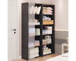ELYSIVM Kledingkast - Kast - Boekenkast - Open kast met transparant gordijn - Stofdicht - 80x155cm - Zwart