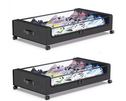 ELYSIVM Opbergbox 2 st. - Opbergdoos - Kledingmand - Onder Bed Organizer - Opbergtas - Met wieltjes - Opvouwbaar - 80x43x16cm - 36L - Zwart