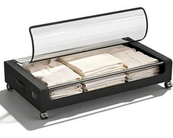 ELYSIVM Opbergbox - Opbergdoos - Kledingmand - Onder Bed Organizer - Opbergtas - Met wieltjes - Opvouwbaar - 78x44x18cm - 50L - Zwart