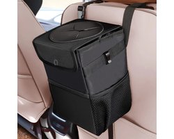 ELYSIVM Prullenbak Auto - Afvalbak Auto - Prullenbak op Reis - Afval Emmer Auto - Lekvrij met Deksel en Voorvak - Hangend Voor of Achterbank - Opvouwbaar - XXL capaciteit - - Oxford stof - Zwart