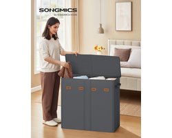 ELYSIVM Wasmand - Wasmand met 4 vakken - Wasmand met deksel - incl. 5 labels - Uitneembare wasbare binnenzak - 210 L - tot 20 kg - 84x33x75cm - Grijs