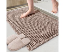 Elzusha - Bruine Wafel Badmat - Super Absorberend Antislip Badkamer Tapijt - 45 x 76 cm - Machinewasbaar - Ultrazachte Vloermatten