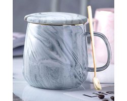 Elzusha - Marmeren Theekop met Deksel en Lepel, 400ml