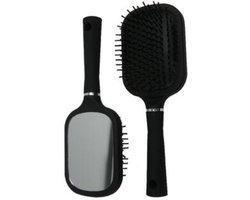 EM Milano Haarborstel met Spiegel - Vierkante Borstel - Zwart