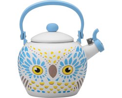 Emaille fluitketel - Theeketel fornuis - Water koken - Vrolijk uil design - 21 liter - Blauw geel