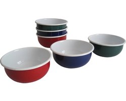 Emaille kommen - Ø 14 cm - 3 kleuren - set van 6