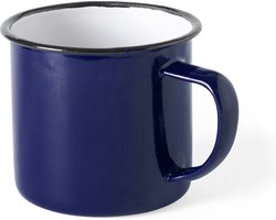 Emaille Mok - Koffiemok - Drinkbeker - Koffiemokken met oor - Retro - 380 ml - Metaal - Blauw
