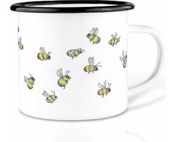 Emaille Mok (Lichtgewicht & Robuust) | Kampeermok Handgemaakt in Duitsland | Drinkbeker voor Kinderen | Koffiemok, Emaille Mok | Bijenvriend | (300 ml, Bijenzwerm)