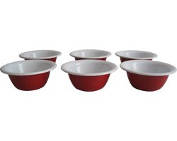 Emaille schalen - Ø 18 cm - rood gespikkeld - set van 6