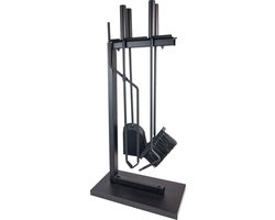 EmberElegance® Haardset - Haardstel - Openhaard Set - Haardgereedschap - Haardset voor Houtkachel - Vuurpook - Bezem - Pook - Schep - 5-delig - Zwart