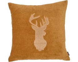 EmbroideRood Reindeer Mustard Gold Kussen | 45 X 45 | Sierkussen Voor Woonkamer Of Slaapkamer