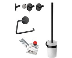 Emco - Round Accessoireset - Toiletrolhouder - Toiletborstelset - Haak - Mat Zwart