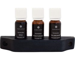 Emendo set Sauna geuren 3 x 10 ml inclusief houten rekje - Opgietmiddel Sauna