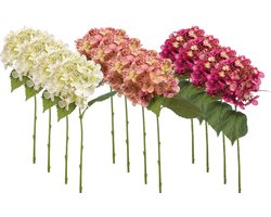 Emerald - Kunstbloem Hortensia 50cm Roze - Set van 12 - Kunstplant voor binnen