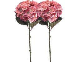 Emerald Kunstbloem hortensia tak - 2x - 50 cm - koraal roze - kunst zijdebloemen - decoratie - hydrangea