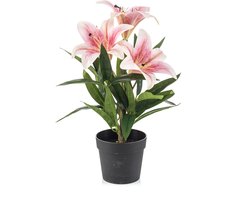 Emerald - Kunstplant Lelie in pot roze 33cm - Kunstplanten voor binnen