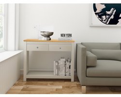 Emerald|Consoletafel met 2 laden in eiken look en crème