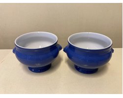 Emile Henry Vintage CADEAU tip Leeuw soepkop Ø10.cm kobalt blauw set a 2 stuks