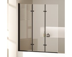 EMKE Badwand - 3-Delige Inklapbaar Badwand - 120x140cm - Zwart - 6mm Helder Veiligheidsglas - Nano Coating - Aluminium Profiel - Badscherm