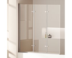 EMKE Badwand - 3-Delige Inklapbaar Badwand - 130x140cm - Chrome - 6mm Helder Veiligheidsglas - Nano Coating - Aluminium Profiel - Badscherm