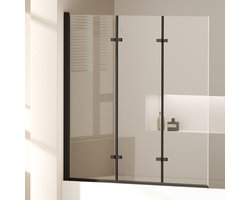 EMKE Badwand - 3-Delige Inklapbaar Badwand - 130x140cm - Zwart - 6mm Helder Veiligheidsglas - Nano Coating - Aluminium Profiel - Badscherm