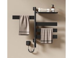 EMKE Elektrische Handdoekradiator - Draaibaar - Slimme Thermostaat & APP - 120W - 76x45cm - met Plank - Handdoekdroger