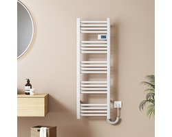 EMKE Elektrische Handdoekradiator - Met Smart Thermostaat - Glanzend Wit - 120x40 cm - 450W - Badkamer Radiator - Elektrische Radiator